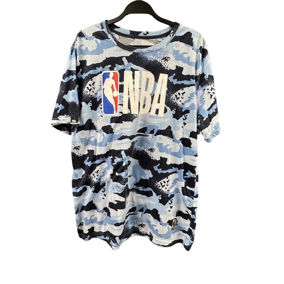 NBA T-Shirt Mens XL Blue Black Camo Cotton Blend Pullover Top Basketball Casual‎ - Picture 1 of 11